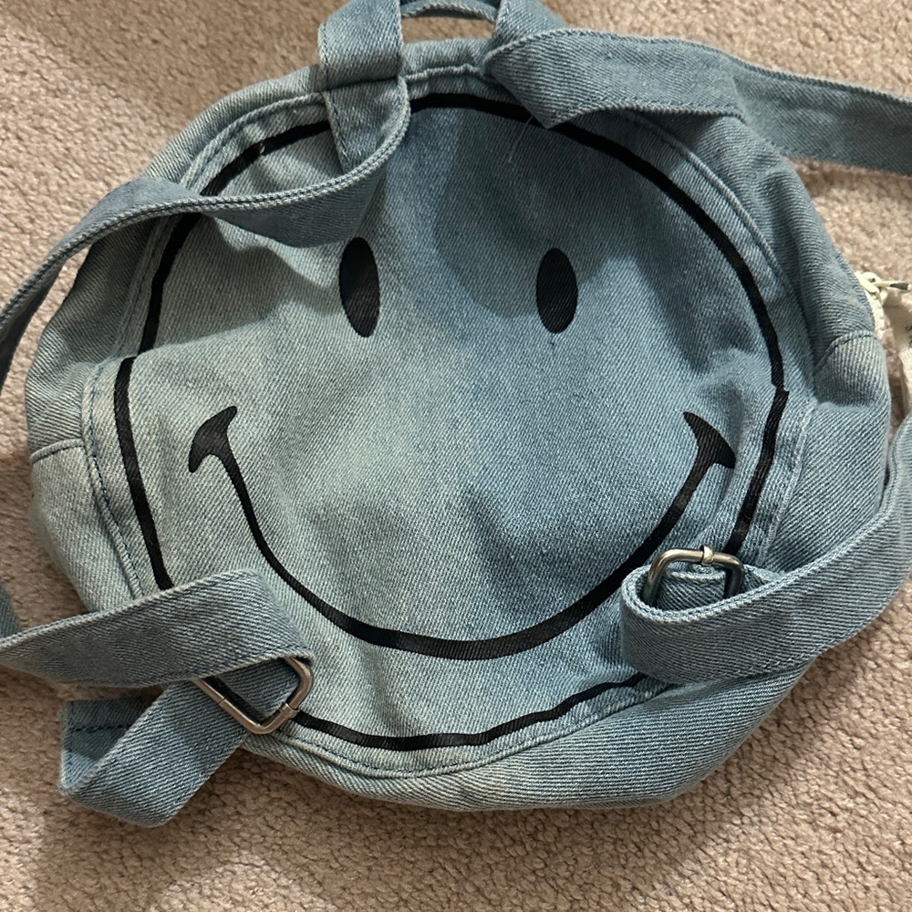 Zara Baby Smiley Face Denim Backpack - Yellow and Gray - Picture 5 of 8